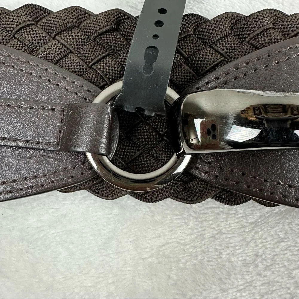 Apt 9 Womens‎ Brown Braided Elastic Stretch Wide Cinch Waist Belt M/L NEW